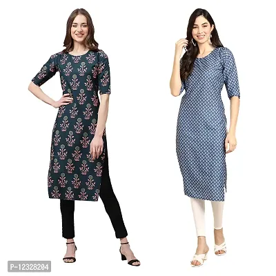 Straight Multicoloured Printed Crepe Kurta Pack Of 2