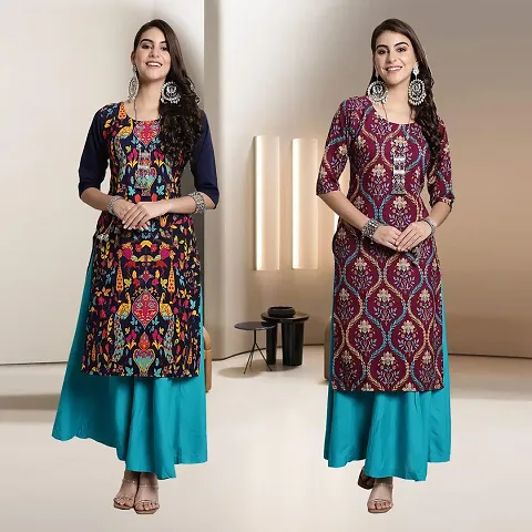 Fancy Straight Crepe Kurti - Pack Of 2