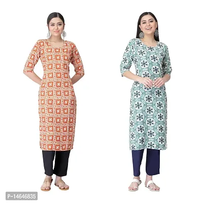 Attarctive Crepe Printed Straight Kurti Combo For Women Pack Of 2