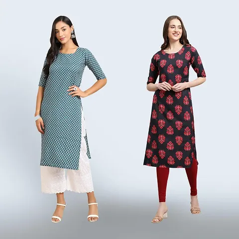 Women's Crepe Digital Straight Kurti {Pack of 2}