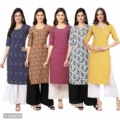 Straight Multicoloured Printed Crepe Kurta Pack Of 5