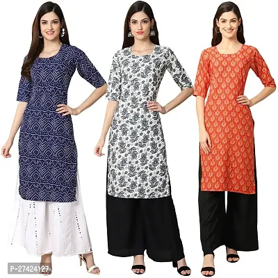 Stylish Multicoloured Crepe Stitched Kurta For Women Pack of 3-thumb0