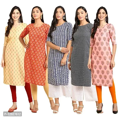 Attractive Straight Multicoloured Printed Crepe Kurta Combo For Women Pack Of 5