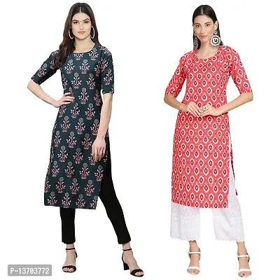 Stylish Crepe Printed Straight Kurta For Women- Pack Of 2-thumb0