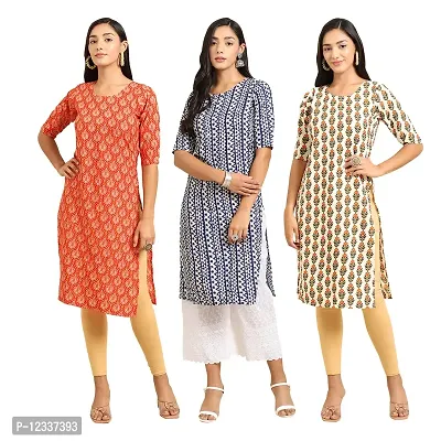 Elite Crepe Printed Straight Stitched Kurta For Women- Pack Of 3-thumb0