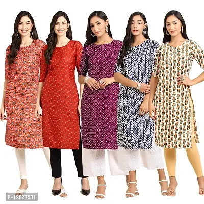 Attractive Straight Multicoloured Printed Crepe Kurta Combo For Women Pack Of 5