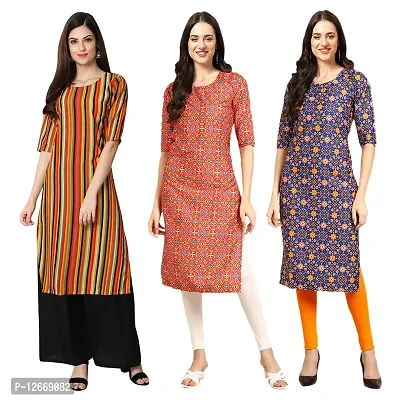 Women Crepe Digital Printed Straight Kurti  Pack of 3-thumb0