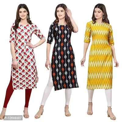 Women Crepe Digital Printed Straight Kurti  Pack of 3