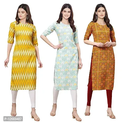 Women Crepe Digital Printed Straight Kurti  Pack of 3