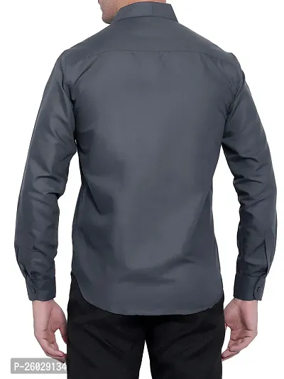 Men Stylish Grey Cotton Solid Long Sleeve Semi Formal Shirt-thumb5
