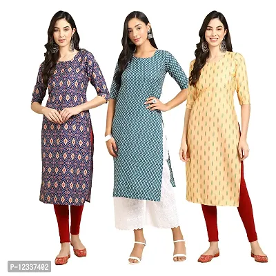 Elite Crepe Printed Straight Stitched Kurta For Women- Pack Of 3-thumb0
