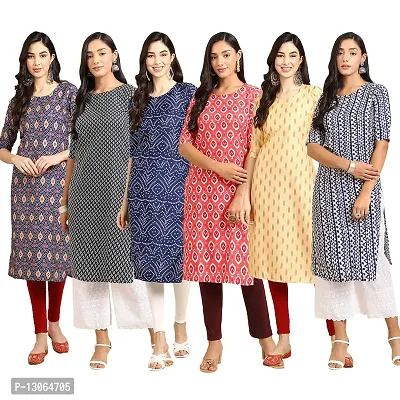 Trendy Crepe Digital Printed Straight Kurta For Women ( Pack Of 6 )-thumb0