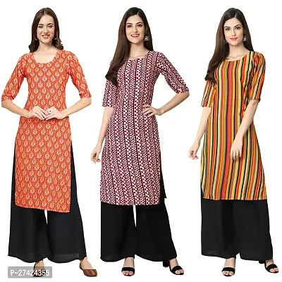 Stylish Multicoloured Crepe Stitched Kurta For Women Pack of 3