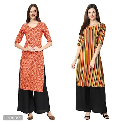 Stylish Digital Printed Woman Crepe Multicolored Kurtis Pack of 2