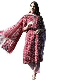 Stylish Cotton A-Line Maroon Printed Kurta, Bottom and Dupatta Set For Women-thumb2