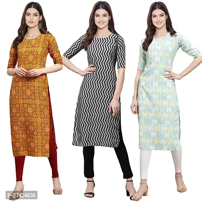 Stylish Multicoloured Crepe Stitched Kurta For Women Pack of 3-thumb0