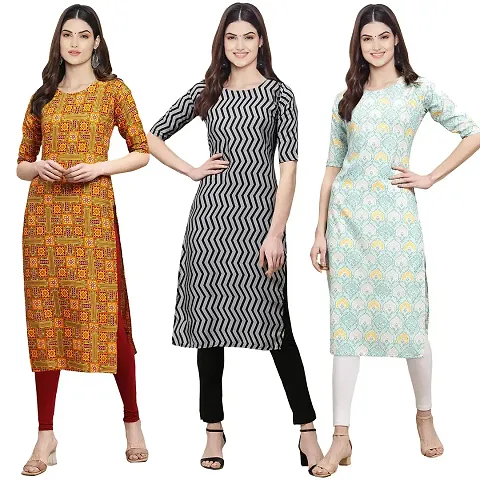 Stylish Crepe Straight Kurta For Women- Pack Of 3