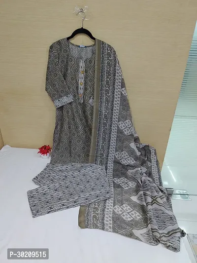 Elegant Cotton Printed Kurta with Pant And Dupatta Set For Women-thumb0