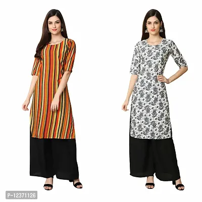 Straight Multicoloured Printed Crepe Kurta Pack Of 2