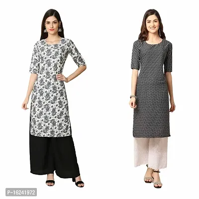 Fashionable Straight Multicoloured Printed Crepe Kurta For Women Combo Pack Of 2-thumb0