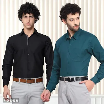 Elegant Cotton Multicoloured Long Sleeves Formal Shirt For Men- Pack Of 2