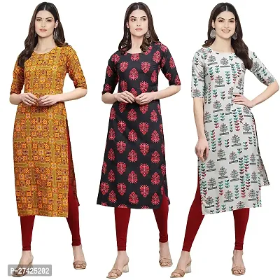 Stylish Multicoloured Crepe Stitched Kurta For Women Pack of 3-thumb0