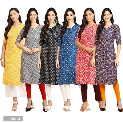 Trendy Crepe Printed Straight Kurta Combo For Women Pack Of 6-thumb0