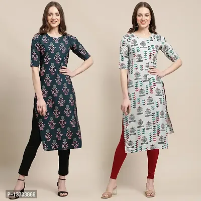 Stylish Crepe Printed Straight Kurta For Women- Pack Of 2