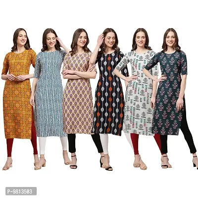 Women Crepe Digital Printed Straight Kurti  Pack of 6