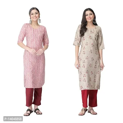 Attarctive Crepe Printed Straight Kurti Combo For Women Pack Of 2