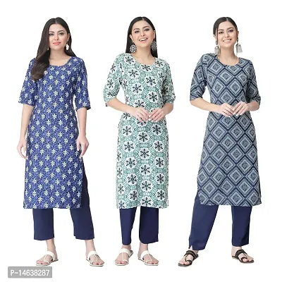 New Crepe Combo Printed Kurtis For Women Pack Of 3-thumb0