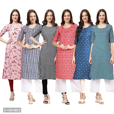 Women Crepe Digital Printed Straight Kurti Pack of 6-thumb0