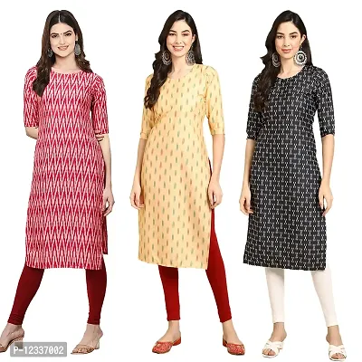 Elite Crepe Printed Straight Stitched Kurta For Women- Pack Of 3-thumb0