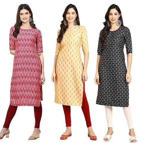 Stylish Crepe Printed Kurti - Pack of 3