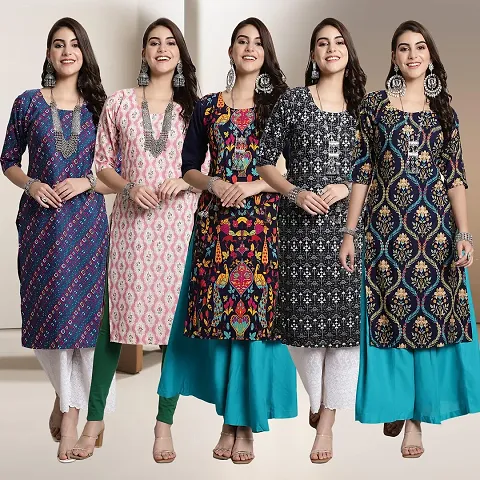 Fancy Straight Crepe Kurti - Pack Of 5