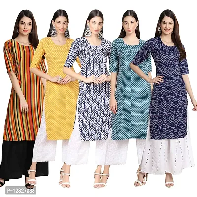 Women Crepe Digital Printed Straight Kurti { Pack of 5 }