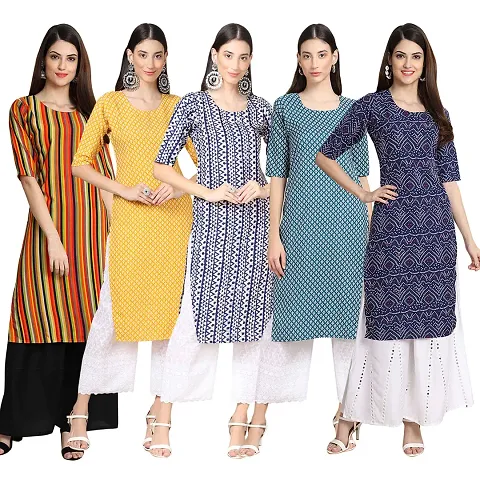 Pack Of 5 Crepe Printed Kurtis