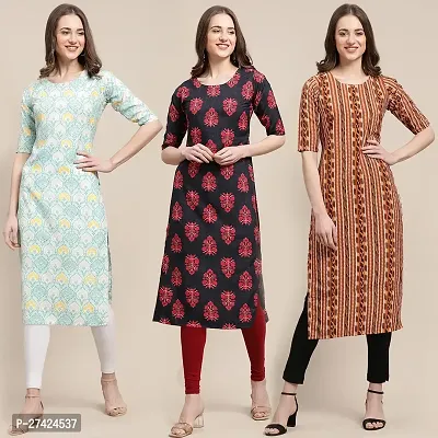 Stylish Multicoloured Crepe Stitched Kurta For Women Pack of 3