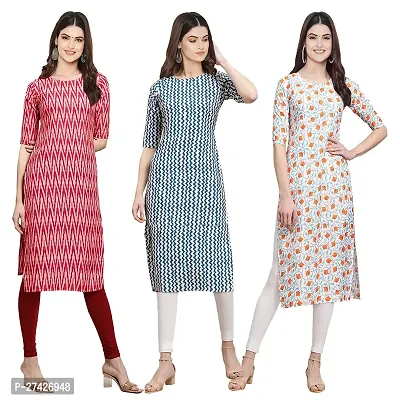 Stylish Multicoloured Crepe Stitched Kurta For Women Pack of 3-thumb0