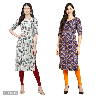 Straight Multicoloured Printed Crepe Kurta Pack Of 2