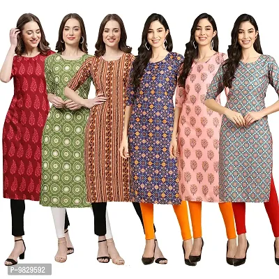 Women Crepe Digital Printed Straight Kurti  Pack of 6-thumb0