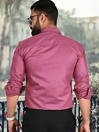 Men Stylish Pink Cotton Solid Long Sleeve Semi Formal Shirt-thumb3