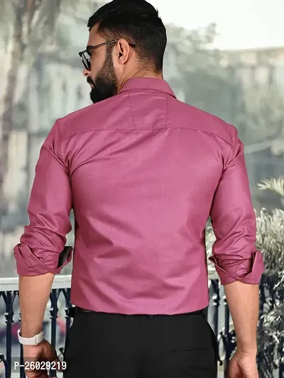 Men Stylish Pink Cotton Solid Long Sleeve Semi Formal Shirt-thumb4