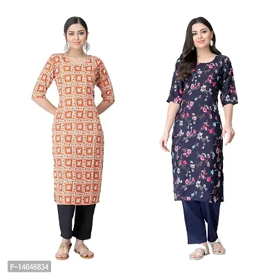 Attarctive Crepe Printed Straight Kurti Combo For Women Pack Of 2-thumb0