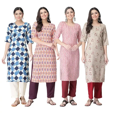 Hot Selling Combo Of 4 Crepe Printed Kurtis