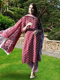 Stylish Maroon Cotton Blend Printed Kurta, Bottom and Dupatta Set For Women-thumb3