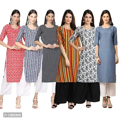 Trendy Crepe Digital Printed Straight Kurta For Women ( Pack Of 6 )