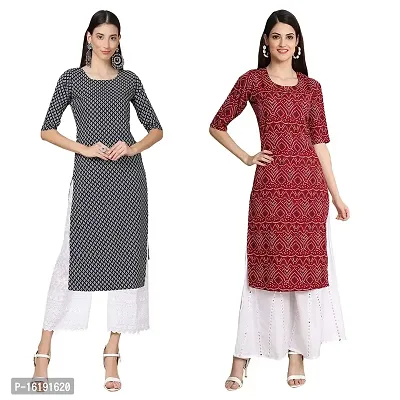 Fashionable Straight Multicoloured Printed Crepe Kurta For Women Combo Pack Of 2