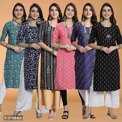 Fancy Crepe Printed Kurtas For Women Pack Of 6