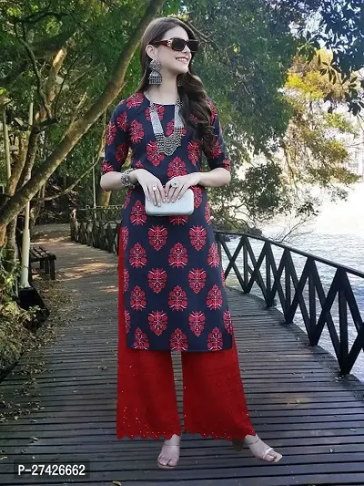 Stylish Red Crepe Stitched Kurta For Women-thumb0